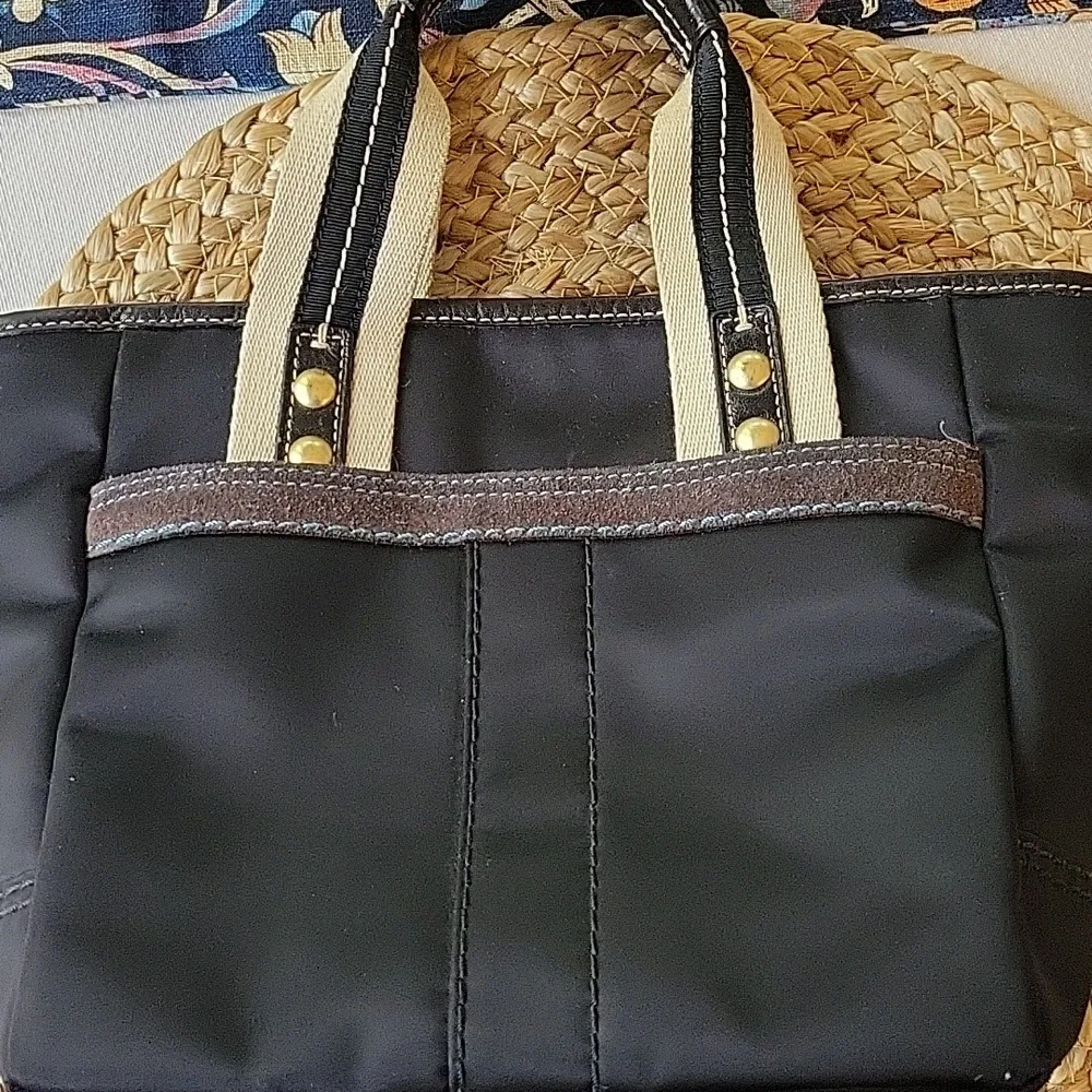 Coach Hampton Mini Nylon Shopper Tote Leather Dark Brown Leather Trim - Picture 4 of 16